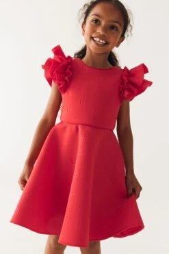 Baker By Ted Baker Gerüschtes Scuba-Kleid Mit Prägung, Rot