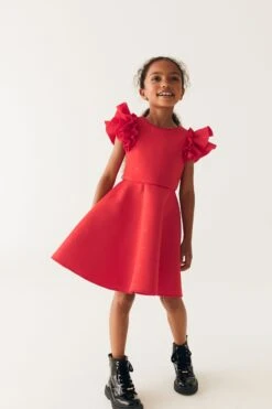 Baker By Ted Baker Gerüschtes Scuba-Kleid Mit Prägung, Rot -MONSON Kleidung Geschaft C27588s3