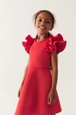 Baker By Ted Baker Gerüschtes Scuba-Kleid Mit Prägung, Rot -MONSON Kleidung Geschaft C27588s5