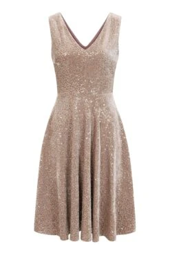 HotSquash Ausgestelltes Kleid Aus Samt Mit V-Ausschnitt, Creme -MONSON Kleidung Geschaft D03 820s3