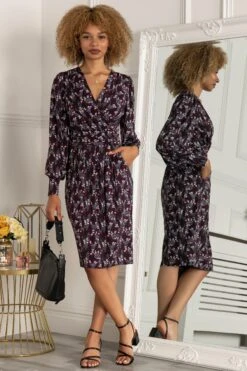 Jolie Moi Danielle Langärmeliges Kleid, Blau -MONSON Kleidung Geschaft D30572s4