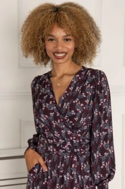 Jolie Moi Danielle Langärmeliges Kleid, Blau -MONSON Kleidung Geschaft D30572s5