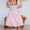 Trotters London Little Gesmoktes Kleid Mit Streifen Und Häschendesign, Pink -MONSON Kleidung Geschaft D50146s