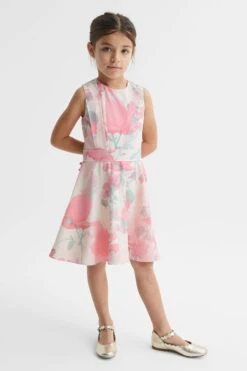 Reiss Monica Geblümtes Kleid Mit Gürtel