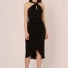 Adrianna Papell Neuartiges Schwarzes Kleid Mit Faux Wrap -MONSON Kleidung Geschaft E06799s