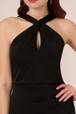 Adrianna Papell Neuartiges Schwarzes Kleid Mit Faux Wrap -MONSON Kleidung Geschaft E06799s4