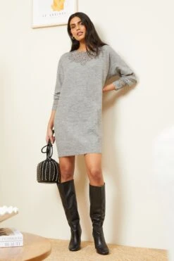 Love & Roses Langarm Strickpullover Kleid Mit Häkelmuster​​​​​​​ -MONSON Kleidung Geschaft K49642s4