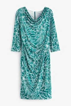 Gina Bacconi Adeline Bedrucktes Jersey-Kleid Mit Wasserfallausschnitt, Blau -MONSON Kleidung Geschaft K79951s5