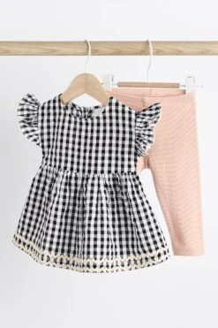 Next Vichykaros, Schwarz/Weiss - Baby Kleid Und Leggings Im Set