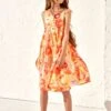 Angel & Rocket Julieta Bedrucktes Kleid Mit Schleifenband, Orange -MONSON Kleidung Geschaft M05773s