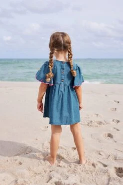 Next Blau Denim - Besticktes Kaftan-Kleid (3 Monate Bis 10 Jahre) -MONSON Kleidung Geschaft N02 863s3