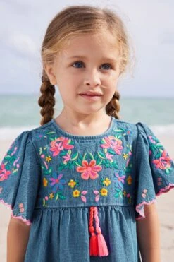 Next Blau Denim - Besticktes Kaftan-Kleid (3 Monate Bis 10 Jahre) -MONSON Kleidung Geschaft N02 863s4