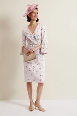 Phase Eight Giovanna Geblümtes Kleid Mit Gürtel Und Schlitz Am Ärmel, Rosa -MONSON Kleidung Geschaft N20863s4