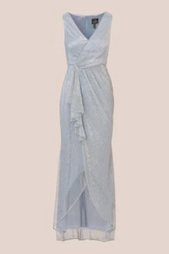 Adrianna Papell Gestuftes Kleid Aus Netzstoff In Metallic-Optik, Blau -MONSON Kleidung Geschaft N21484s6