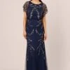 Adrianna Papell Blaues Studio Perlenbesetztes Blouson-Kleid​​​​​​​ -MONSON Kleidung Geschaft N21499s