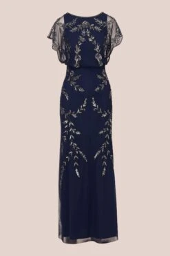 Adrianna Papell Blaues Studio Perlenbesetztes Blouson-Kleid​​​​​​​ -MONSON Kleidung Geschaft N21499s6