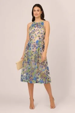 Adrianna Papell Besticktes, Ausgestelltes Kleid, Blau -MONSON Kleidung Geschaft N21528s3