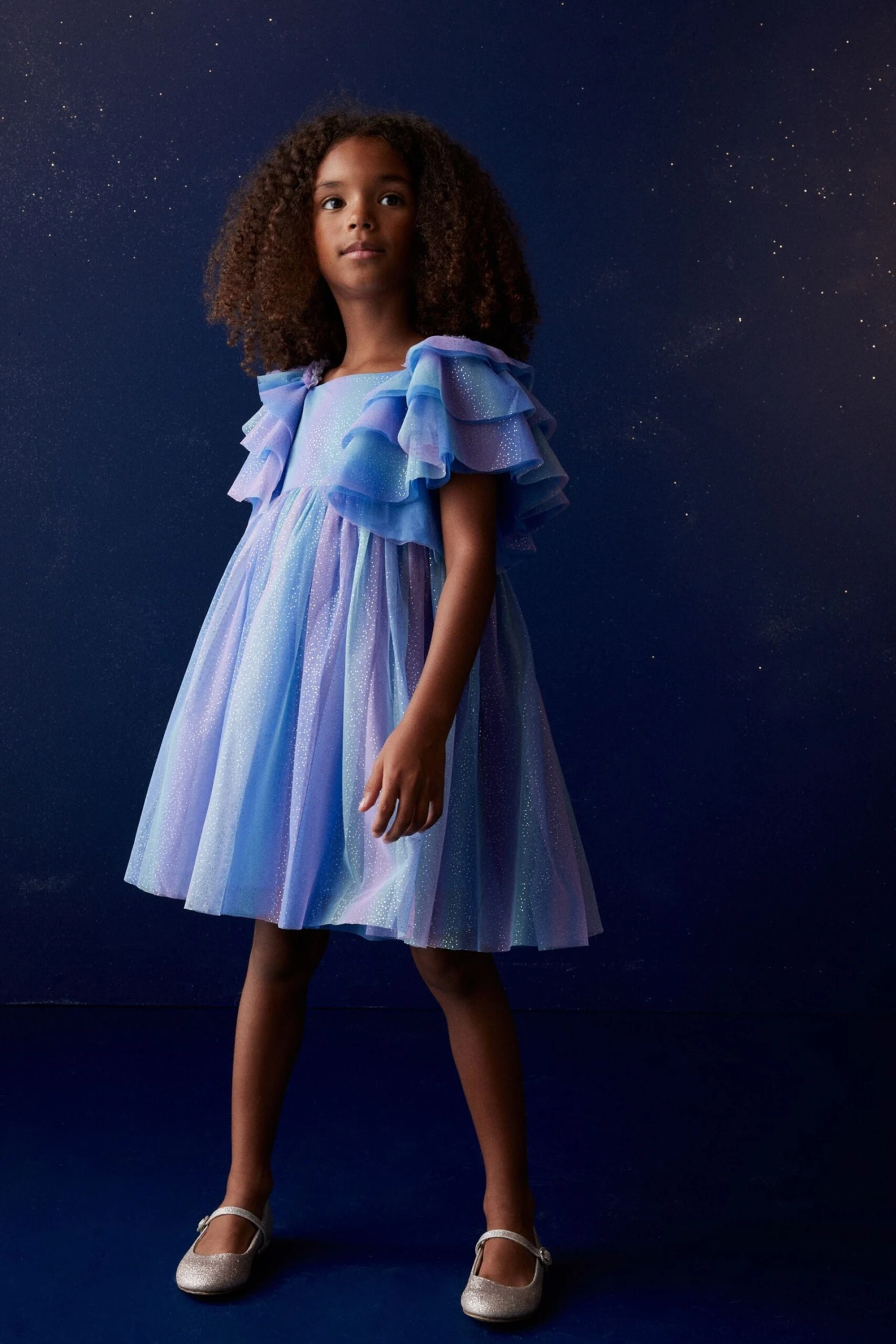 Next Violett/Blau Glitzernd - Party-Kleid Aus Netzstoff Mit Rüschenärmeln (3–16 Jahre) 3 Next Violett/Blau Glitzernd - Party-Kleid Aus Netzstoff Mit Rüschenärmeln (3–16 Jahre)