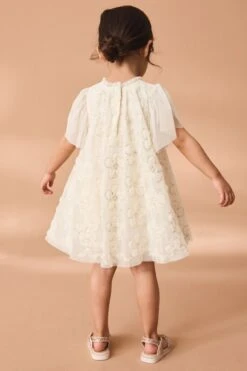 Next Creme - Kleid Aus Netzstoff Mit Blumenmuster (3 Monate Bis 7 Jahre) -MONSON Kleidung Geschaft N32 755s3