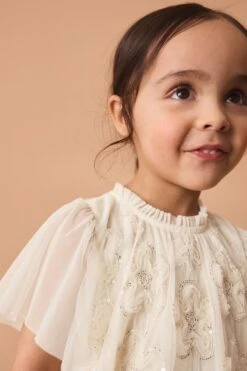 Next Creme - Kleid Aus Netzstoff Mit Blumenmuster (3 Monate Bis 7 Jahre) -MONSON Kleidung Geschaft N32 755s4