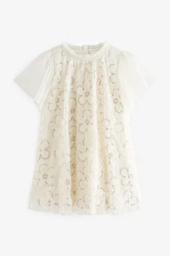 Next Creme - Kleid Aus Netzstoff Mit Blumenmuster (3 Monate Bis 7 Jahre) -MONSON Kleidung Geschaft N32 755s5