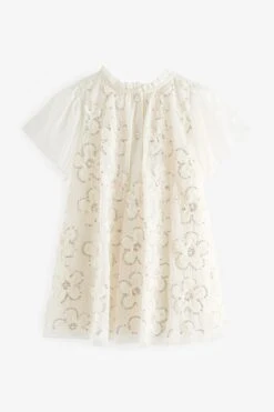 Next Creme - Kleid Aus Netzstoff Mit Blumenmuster (3 Monate Bis 7 Jahre) -MONSON Kleidung Geschaft N32 755s6