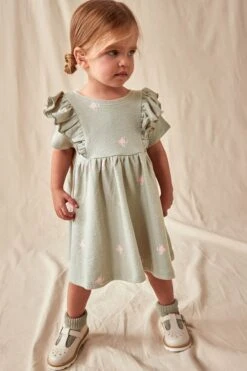 Next Grün - Kurzärmeliges Kleid Mit Strukturierter Rüsche (3 Monate Bis 7 Jahre)
