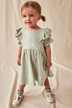 Next Grün - Kurzärmeliges Kleid Mit Strukturierter Rüsche (3 Monate Bis 7 Jahre) -MONSON Kleidung Geschaft N33 916s4