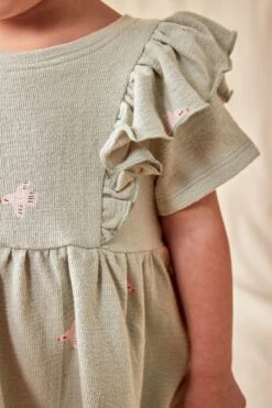 Next Grün - Kurzärmeliges Kleid Mit Strukturierter Rüsche (3 Monate Bis 7 Jahre) -MONSON Kleidung Geschaft N33 916s6