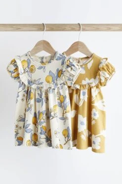 Next Blau/Gelb/Print - Baby Jersey Kleid 2 Pack (0 Monate Bis 2 Jahre)