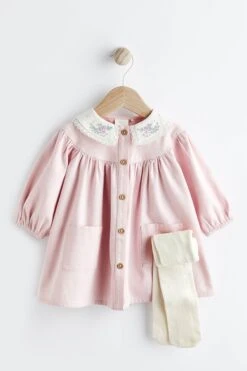 Next Rosa - Baby 2-teiliges Besticktes Set Mit Kleid Und Strumpfhose (0 Monate Bis 2 Jahre) -MONSON Kleidung Geschaft N34581s7