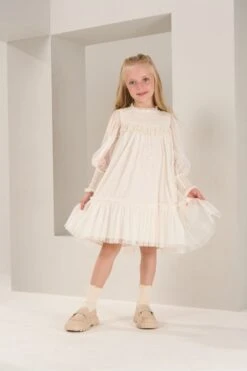 Angel & Rocket Beau Besticktes Boho-Kleid, Creme