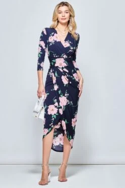 Jolie Moi Langärmliges, Figurbetontes Kleid Mit Wickelfront, Langärmelig, Blau -MONSON Kleidung Geschaft N39067s3