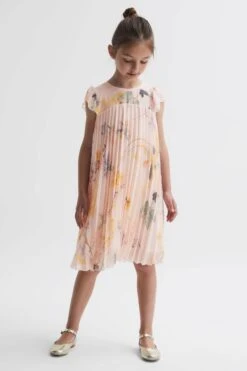 Reiss Sade Plissiertes Kleid Mit Flügelärmeln Und Blumenmuster