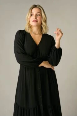 Live Unlimited Curve Durchgeknöpftes Midaxi-Kleid, Schwarz -MONSON Kleidung Geschaft N54506s3