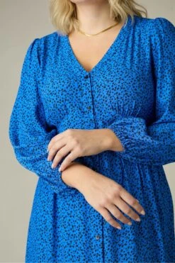 Live Unlimited Curve Durchgeknöpftes Midaxi-Kleid Mit Blümchenmuster, Blau -MONSON Kleidung Geschaft N54553s4