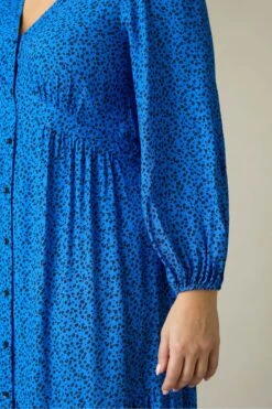 Live Unlimited Curve Durchgeknöpftes Midaxi-Kleid Mit Blümchenmuster, Blau -MONSON Kleidung Geschaft N54553s5