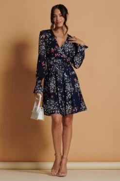 Jolie Moi Langärmeliges Skater-Kleid Aus Netzstoff, Blau -MONSON Kleidung Geschaft N54977s5