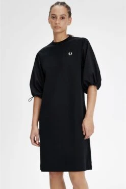 Fred Perry Kleid Mit Raffung Am Ärmel, Schwarz -MONSON Kleidung Geschaft N56553s4