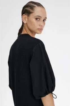 Fred Perry Kleid Mit Raffung Am Ärmel, Schwarz -MONSON Kleidung Geschaft N56553s5