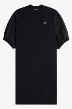 Fred Perry Kleid Mit Raffung Am Ärmel, Schwarz -MONSON Kleidung Geschaft N56553s7