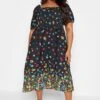 Yours Curve Limited Gesmoktes Kleid Mit Eckigem Ausschnitt Und Print