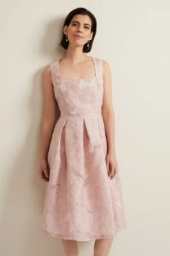 Phase Eight Jacesta Ausgestelltes Jacquard-Kleid, Rosa