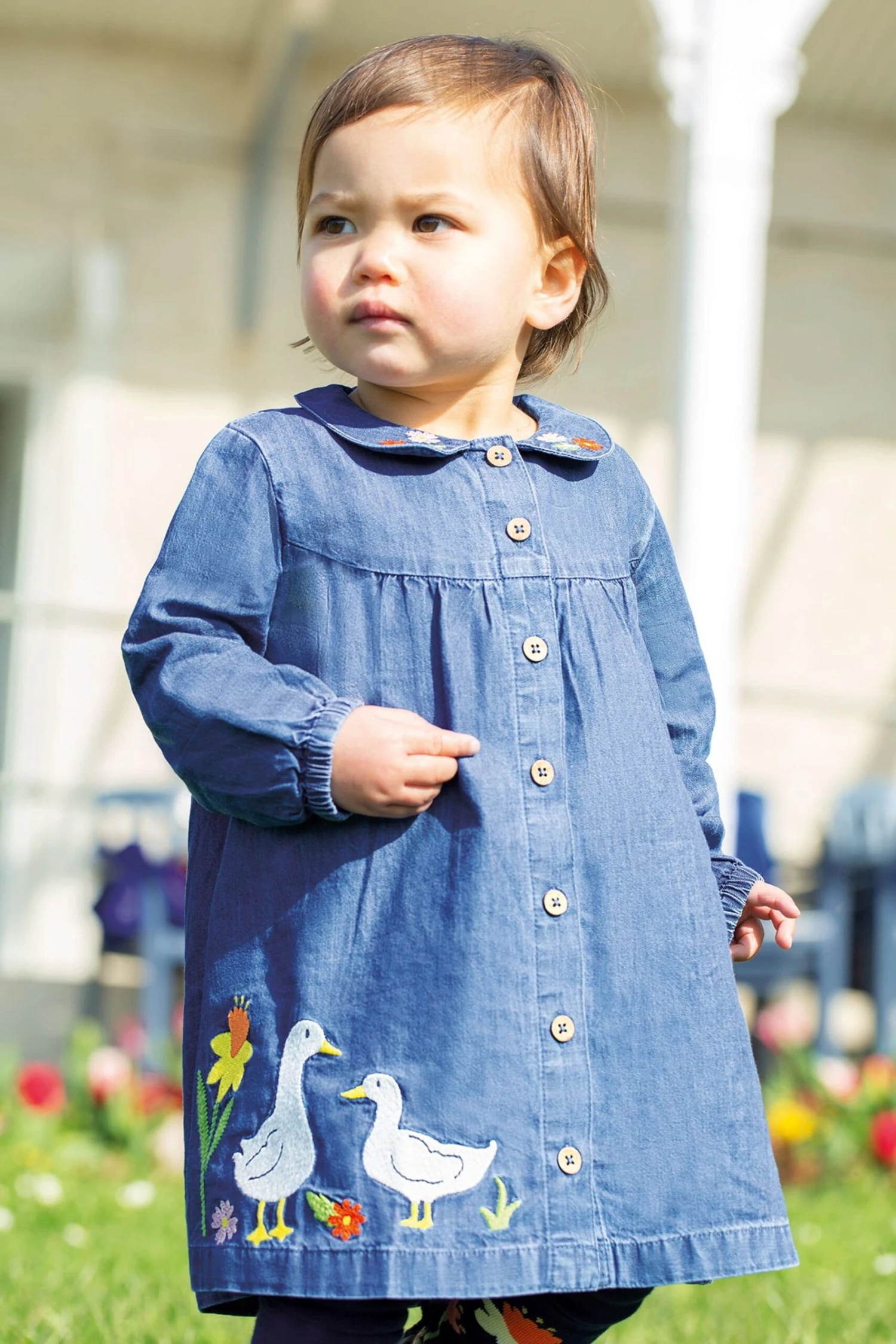 Frugi Chambray-Kleid Mit Entenmotiv, Blau 3 Frugi Chambray-Kleid Mit Entenmotiv, Blau