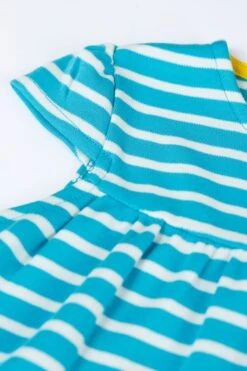 Frugi Blaues Gestreiftes Kleid Mit Leopardenapplikationen Und Kurzen Ärmeln -MONSON Kleidung Geschaft N77218s6