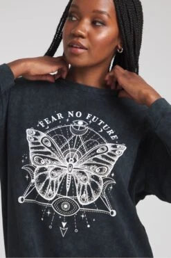 Simply Be Langärmliges T-Shirt-Kleid Mit Grafik, Grau -MONSON Kleidung Geschaft N97 926s4