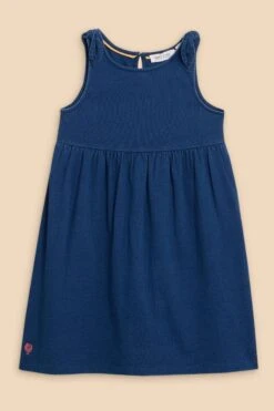 White Stuff Blaues Jersey-Kleid Mit Bindedetail An Der Schulter