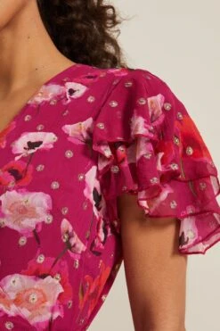 Phase Eight Nadine Bedrucktes Kleid Mit Rüschen, Kurzgröße, Rosa -MONSON Kleidung Geschaft N99784s4