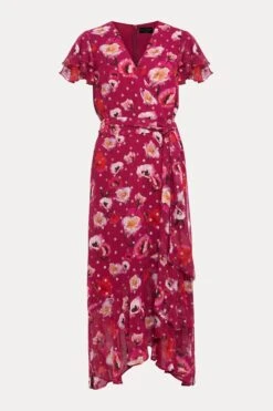 Phase Eight Nadine Bedrucktes Kleid Mit Rüschen, Kurzgröße, Rosa -MONSON Kleidung Geschaft N99784s6