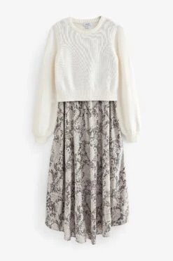 Seraphine Nell - Weißes Kleid Aus Gewebtem Kabelstrick -MONSON Kleidung Geschaft Q45672s9